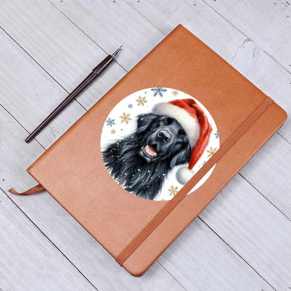 Christmas Dog - Flat-Coated Retriever - Vegan Leather Journal