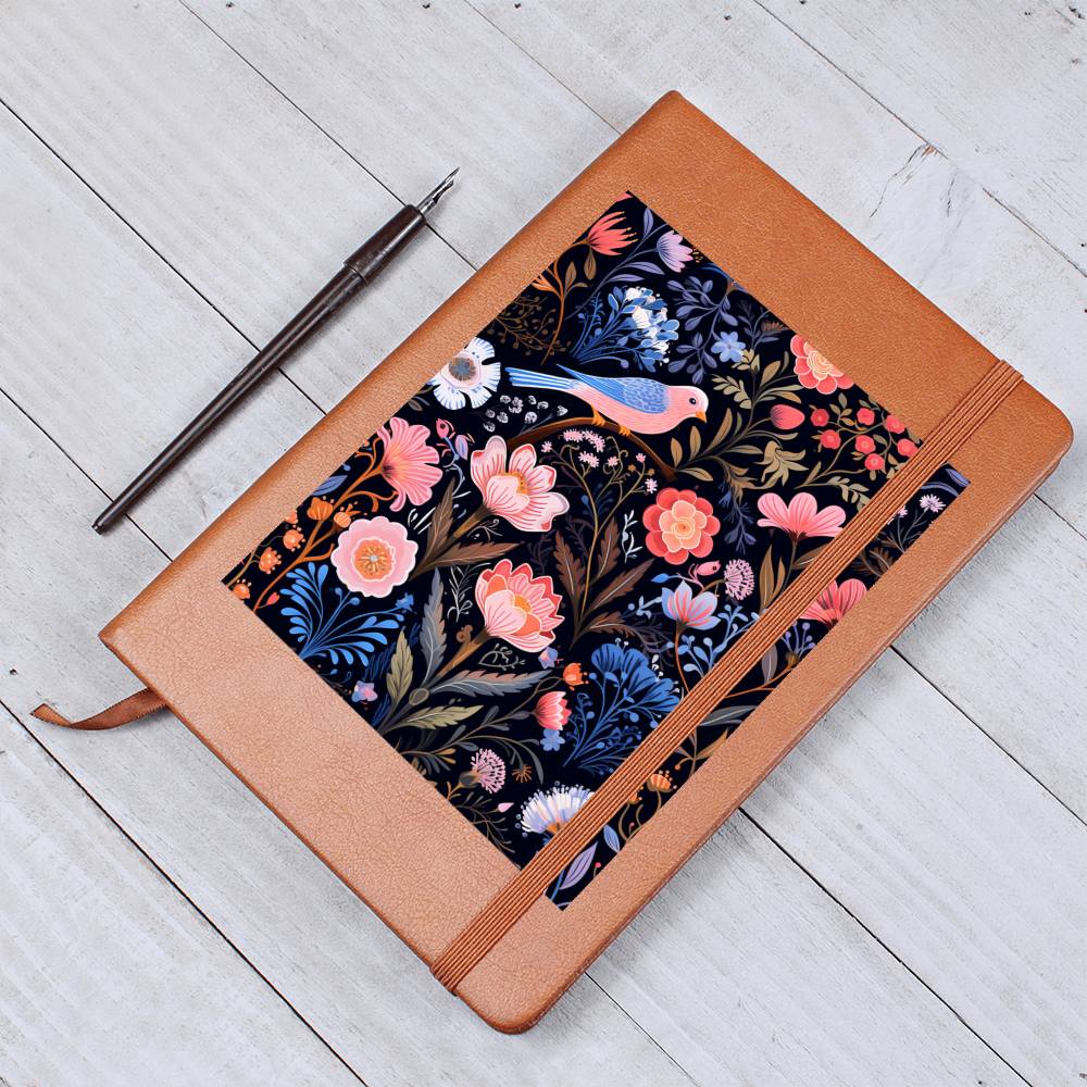 Birds And Floral Design 124 - Vegan Leather Journal