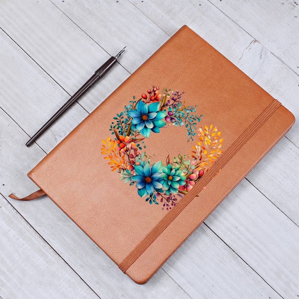 Floral Flower Wreath 016 - Vegan Leather Journal