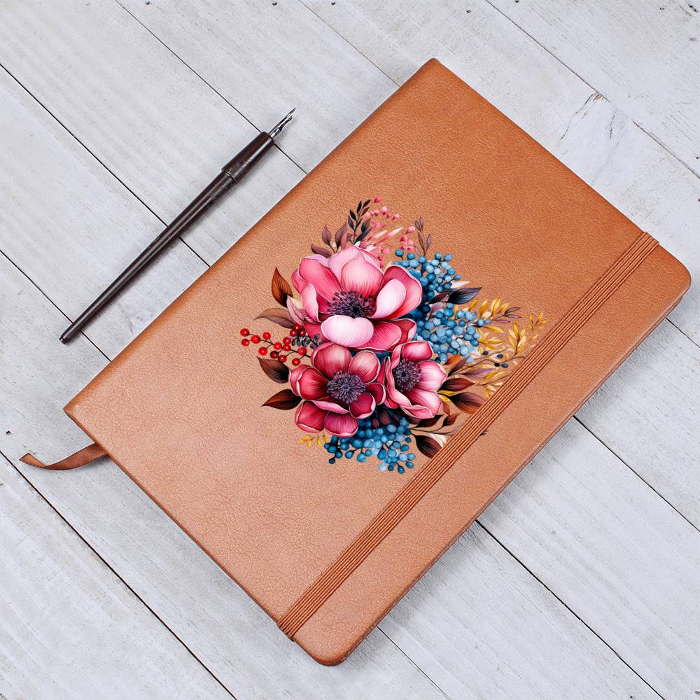 Floral Flower Wreath 108 - Vegan Leather Journal