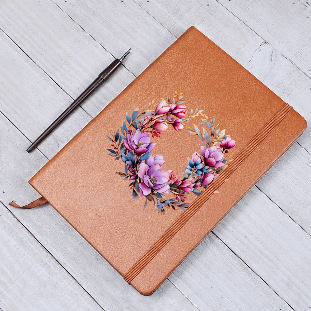 Floral Flower Wreath 072 - Vegan Leather Journal