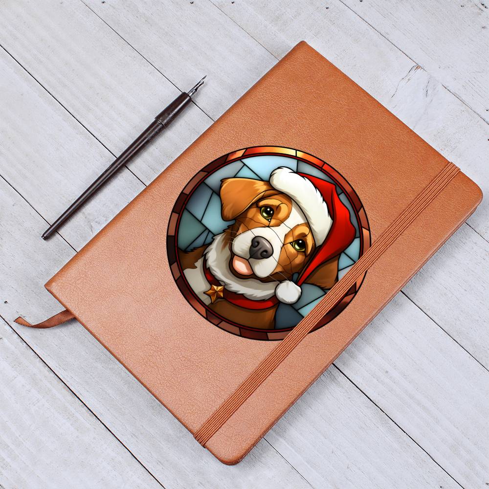 Dog Stained Glass Christmas Design 005 - Vegan Leather Journal