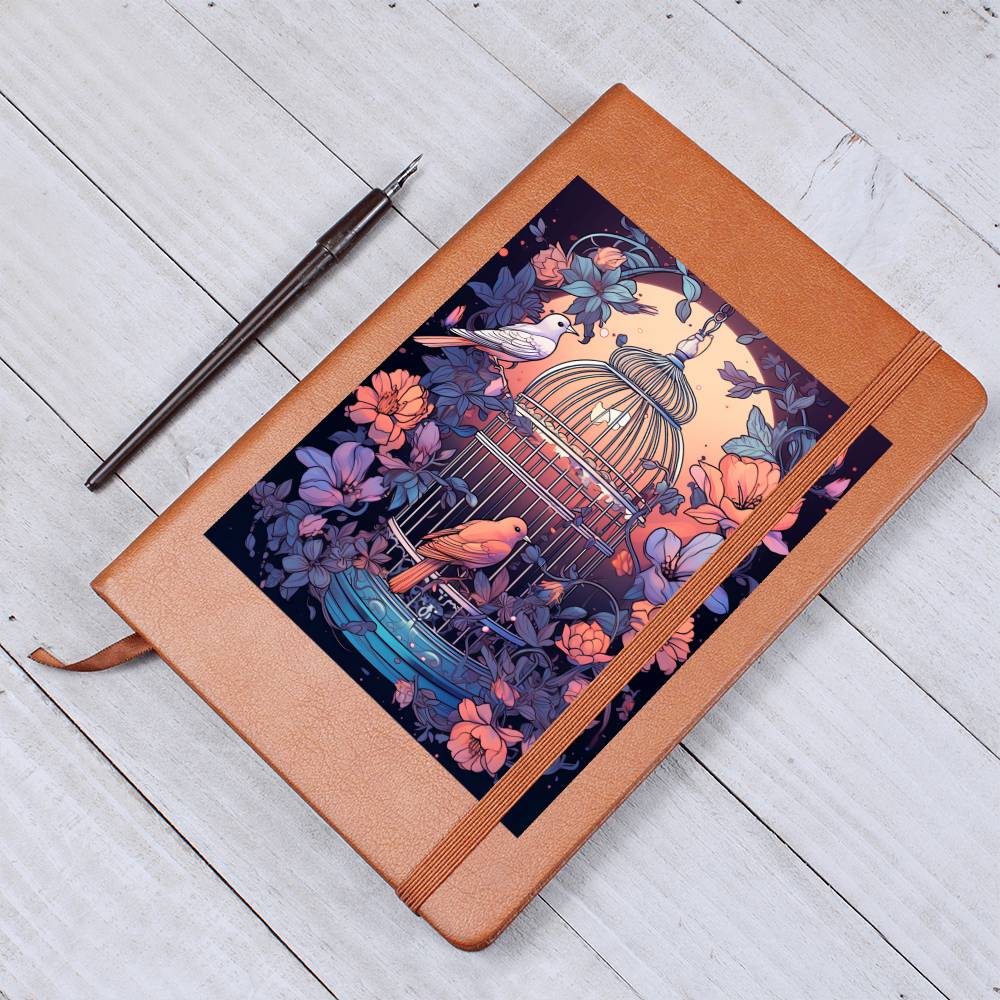 Birds And Floral Design 148 - Vegan Leather Journal