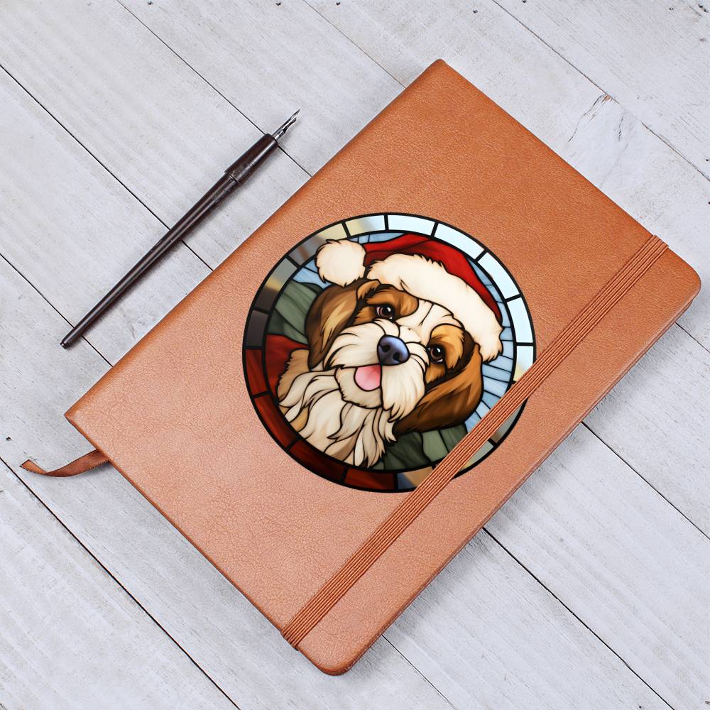 Dog Stained Glass Christmas Design 032 - Vegan Leather Journal