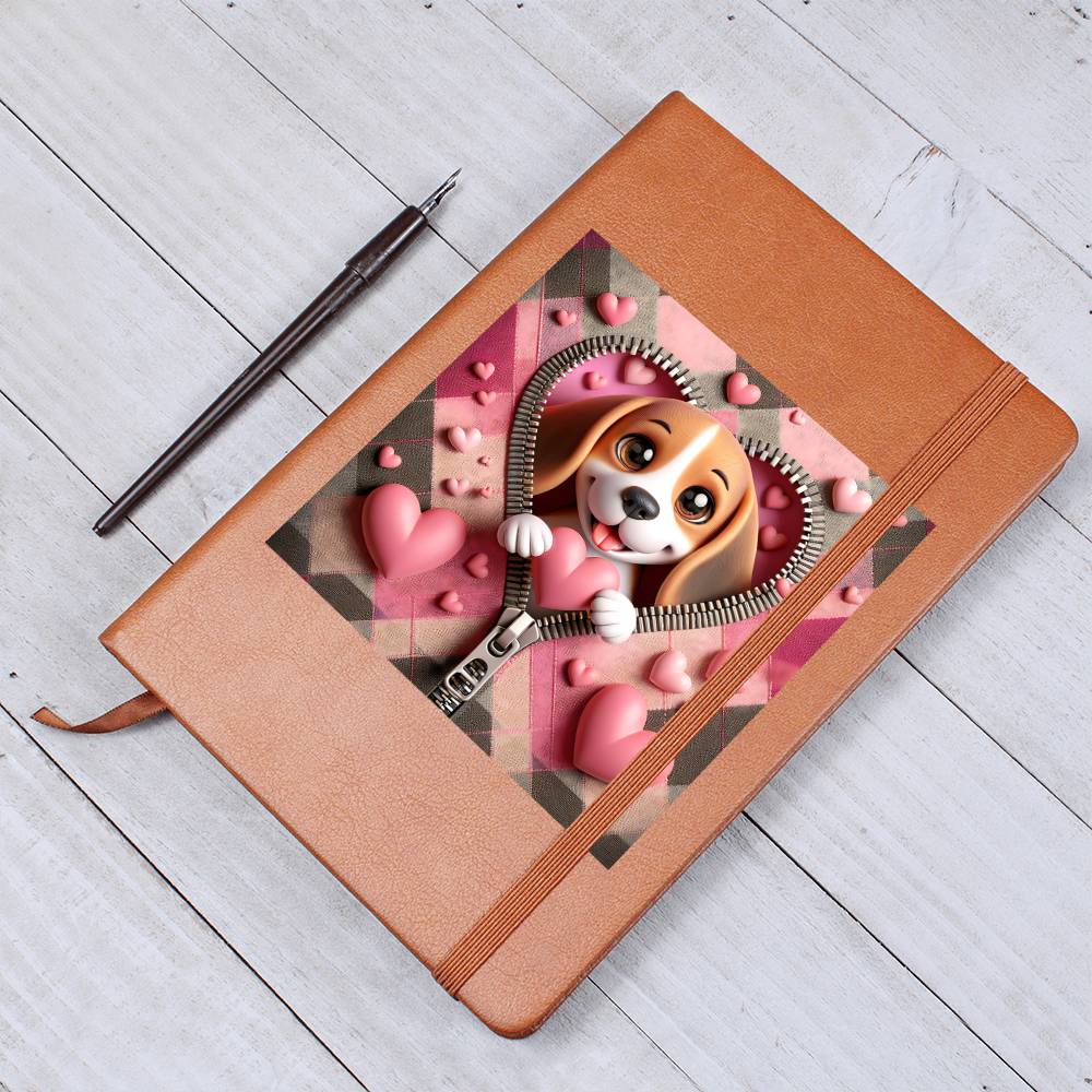 Valentine's Day Dog And Zipper 010 - Vegan Leather Journal