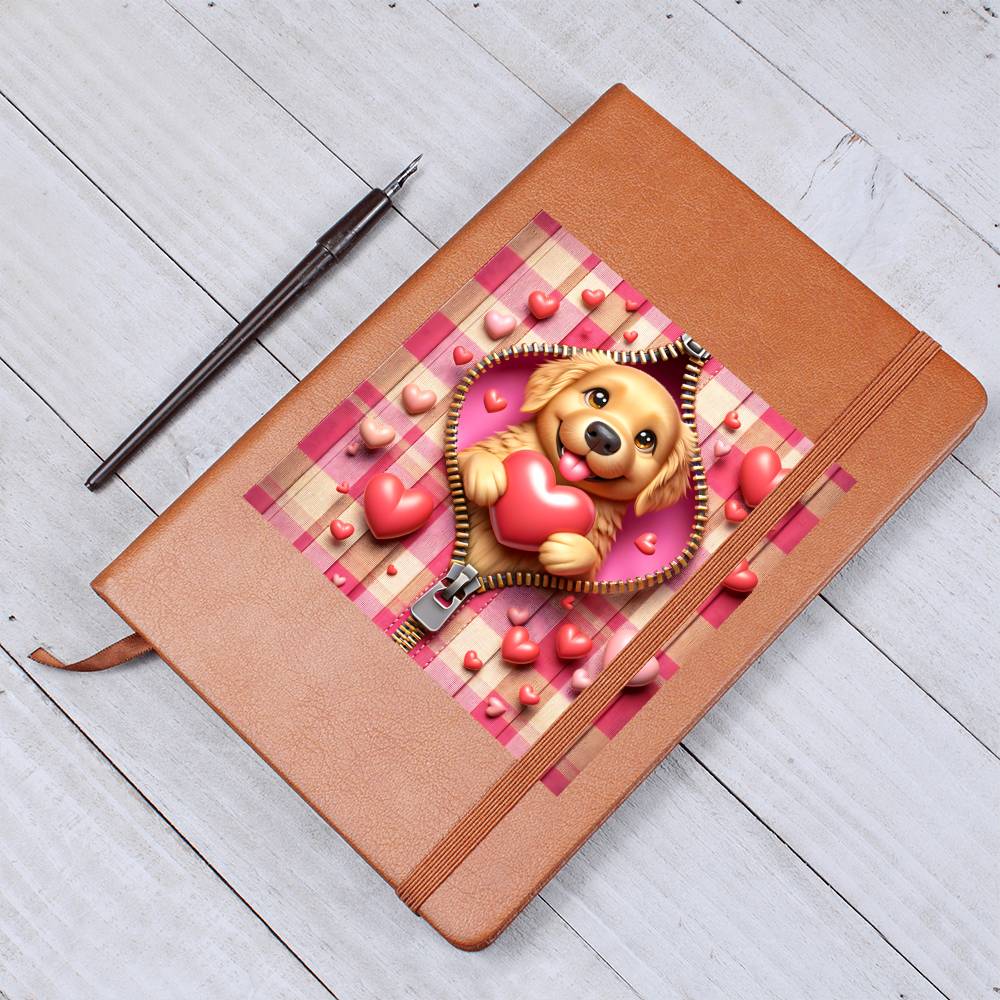 Valentine's Day Dog And Zipper 032 - Vegan Leather Journal