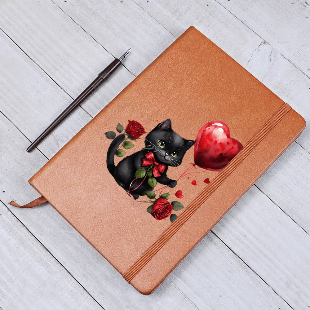 Valentine's Day Black Cat 019 - Vegan Leather Journal
