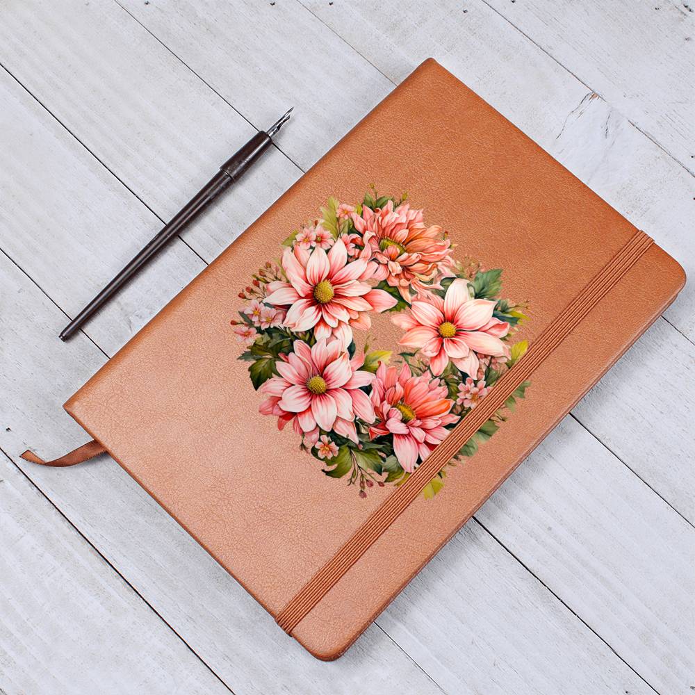 Floral Flower Wreath 147 - Vegan Leather Journal