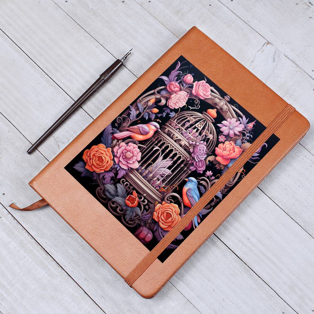 Birds And Floral Design 129 - Vegan Leather Journal
