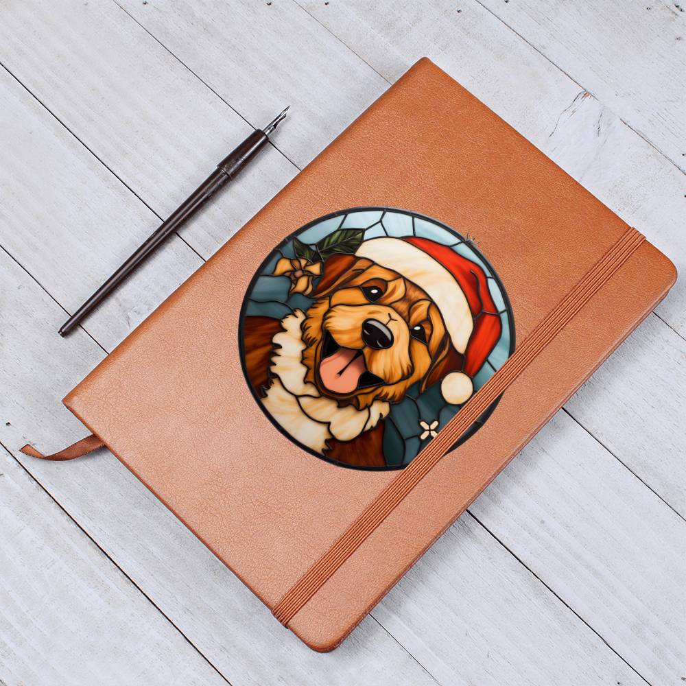 Dog Stained Glass Christmas Design 011 - Vegan Leather Journal