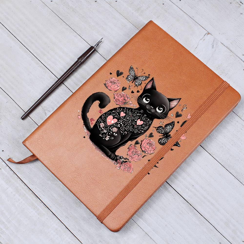 Valentine's Day Black Cat 003 - Vegan Leather Journal