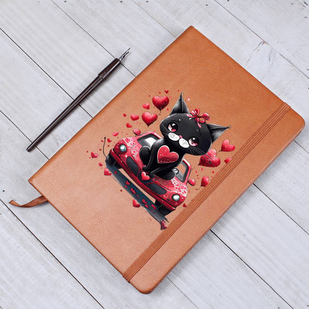 Valentine's Day Black Cat 071 - Vegan Leather Journal