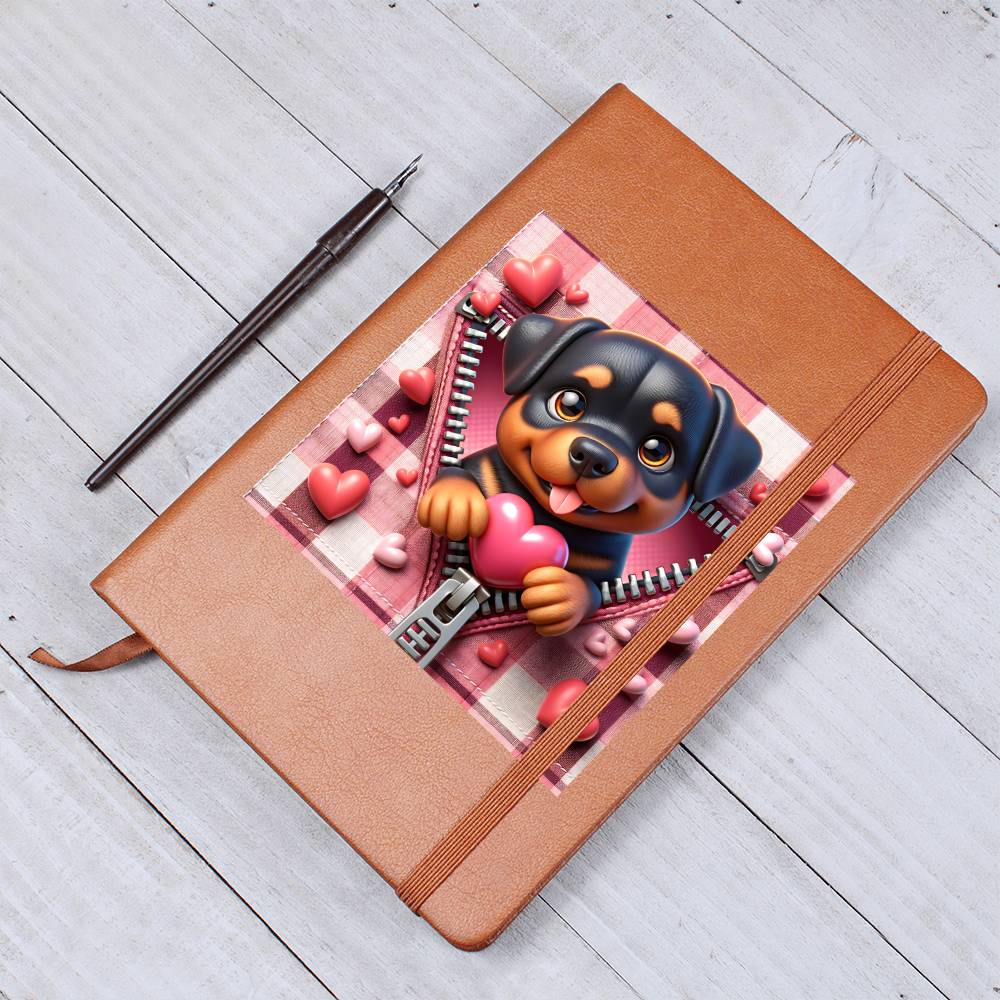 Valentine's Day Dog And Zipper 019 - Vegan Leather Journal