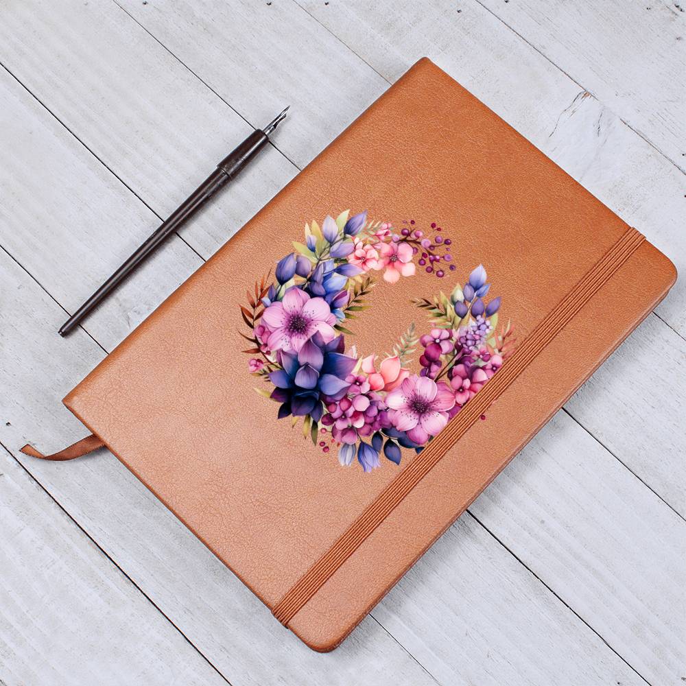 Floral Flower Wreath 138 - Vegan Leather Journal