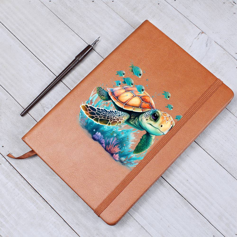 Cute Sea Turtle 001 - Vegan Leather Journal