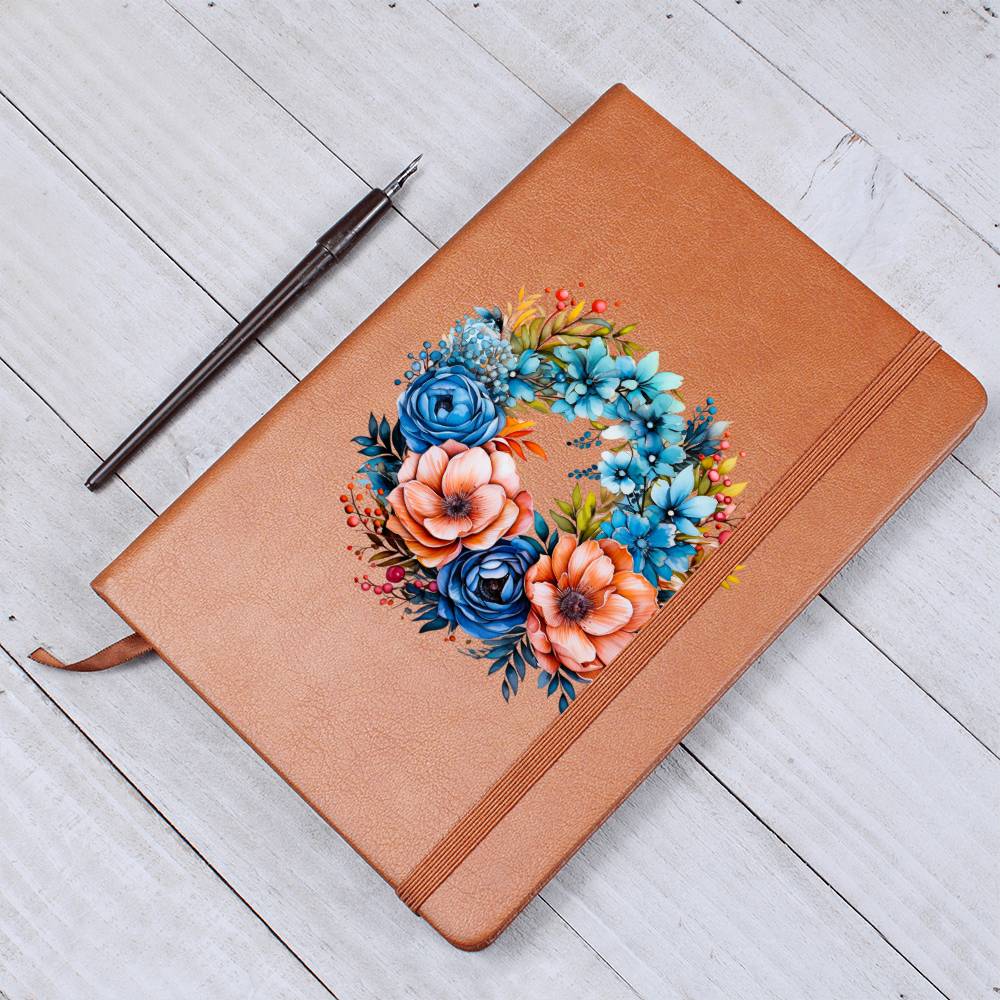 Floral Flower Wreath 130 - Vegan Leather Journal