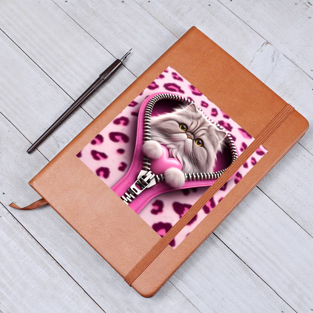 Valentine's Day Cat And Zipper 009 - Vegan Leather Journal