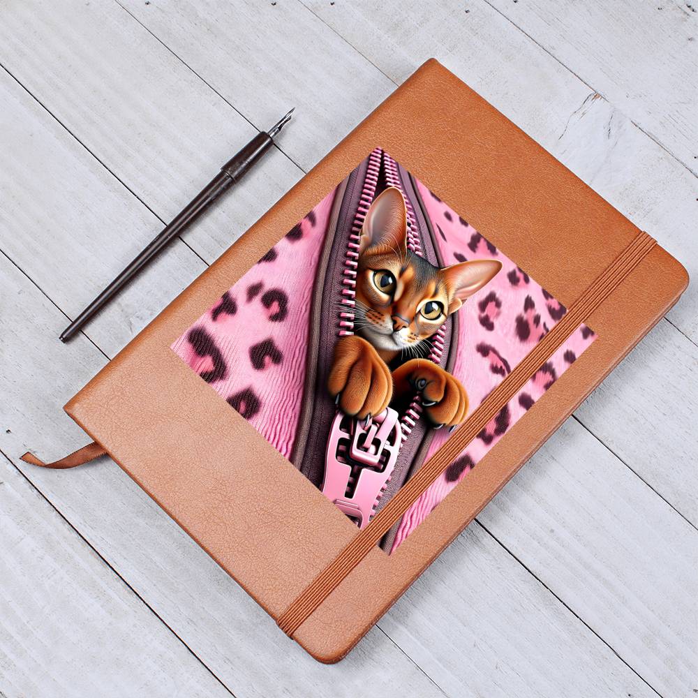 Valentine's Day Cat And Zipper 021 - Vegan Leather Journal