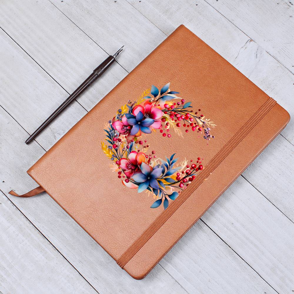 Floral Flower Wreath 063 - Vegan Leather Journal