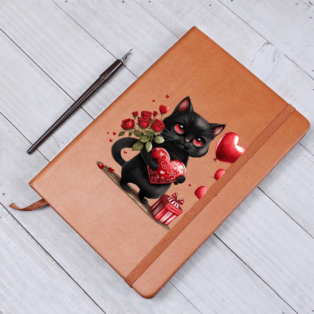 Valentine's Day Black Cat 029 - Vegan Leather Journal