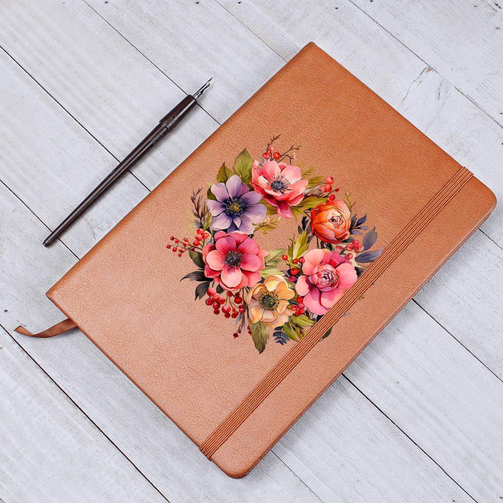 Floral Flower Wreath 051 - Vegan Leather Journal