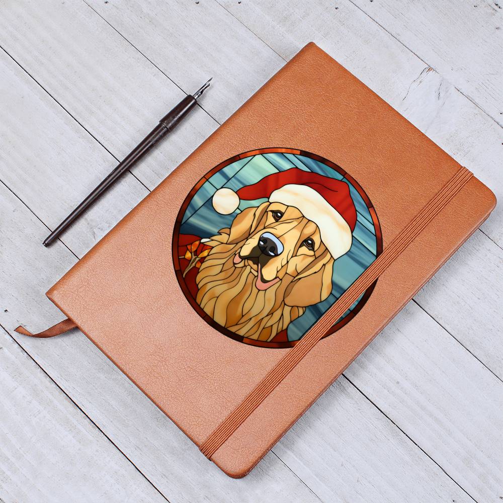 Dog Stained Glass Christmas Design 010 - Vegan Leather Journal