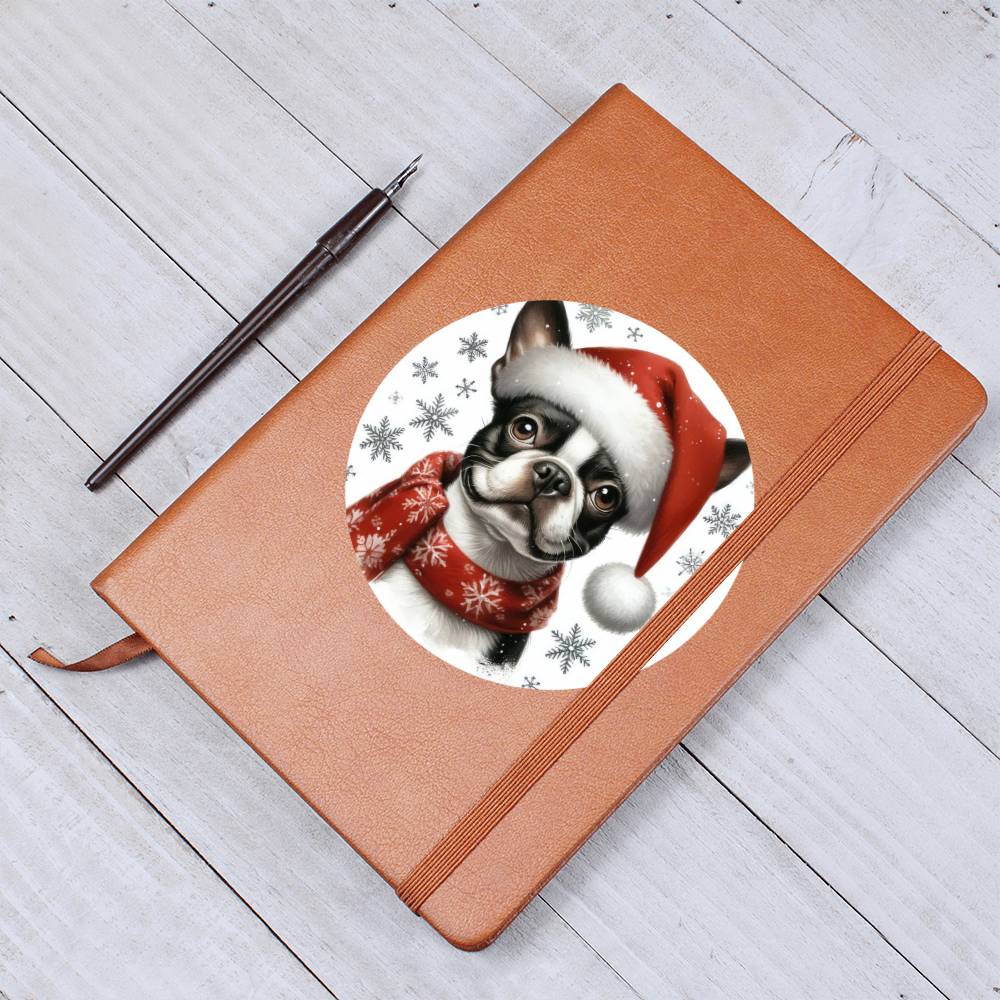 Christmas Dog - Boston Terrier - Vegan Leather Journal