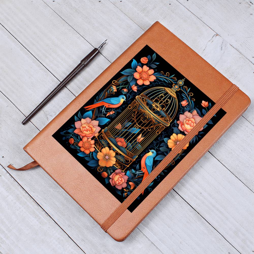 Birds And Floral Design 150 - Vegan Leather Journal