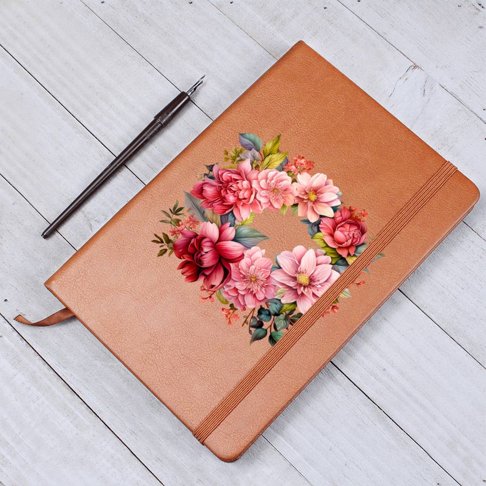 Floral Flower Wreath 007 - Vegan Leather Journal