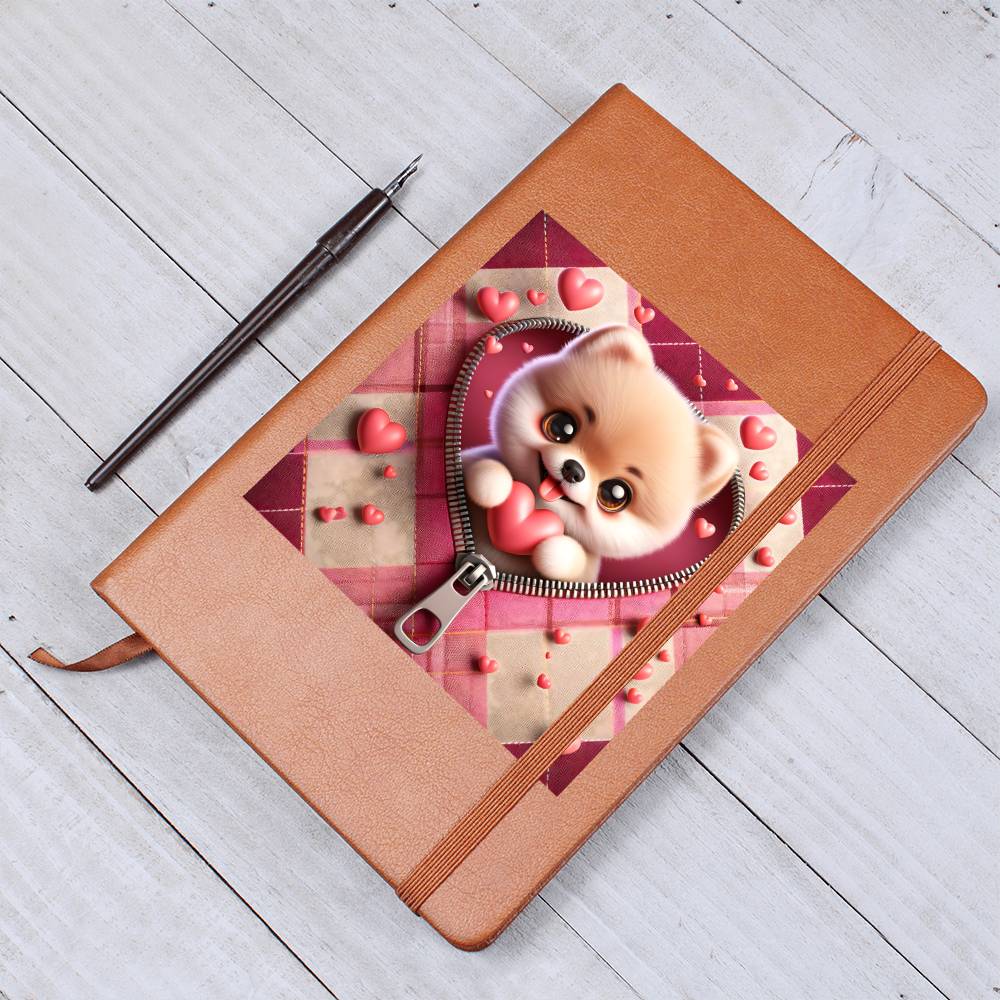 Valentine's Day Dog And Zipper 013 - Vegan Leather Journal
