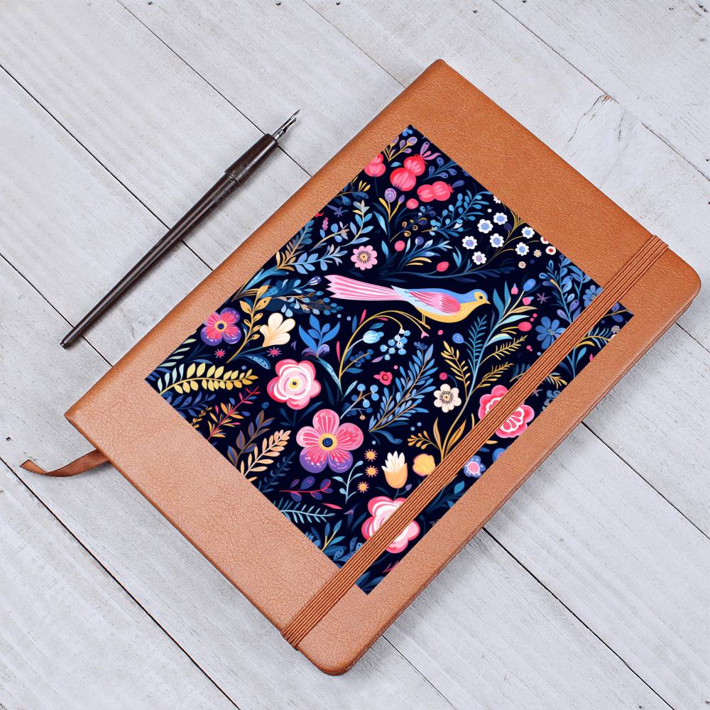 Birds And Floral Design 125 - Vegan Leather Journal