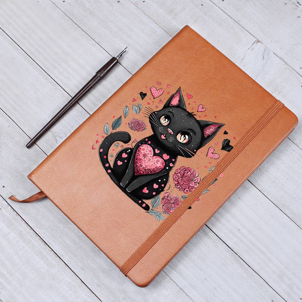 Valentine's Day Black Cat 030 - Vegan Leather Journal