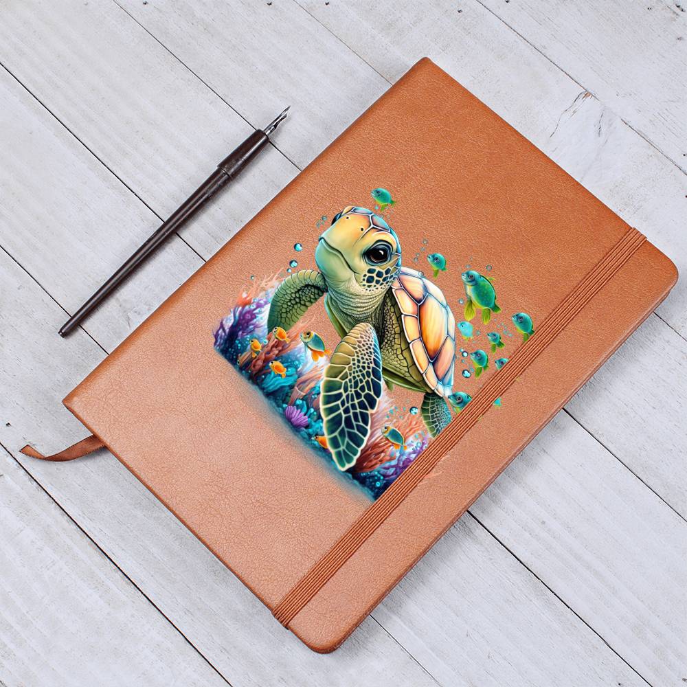 Cute Sea Turtle 003 - Vegan Leather Journal