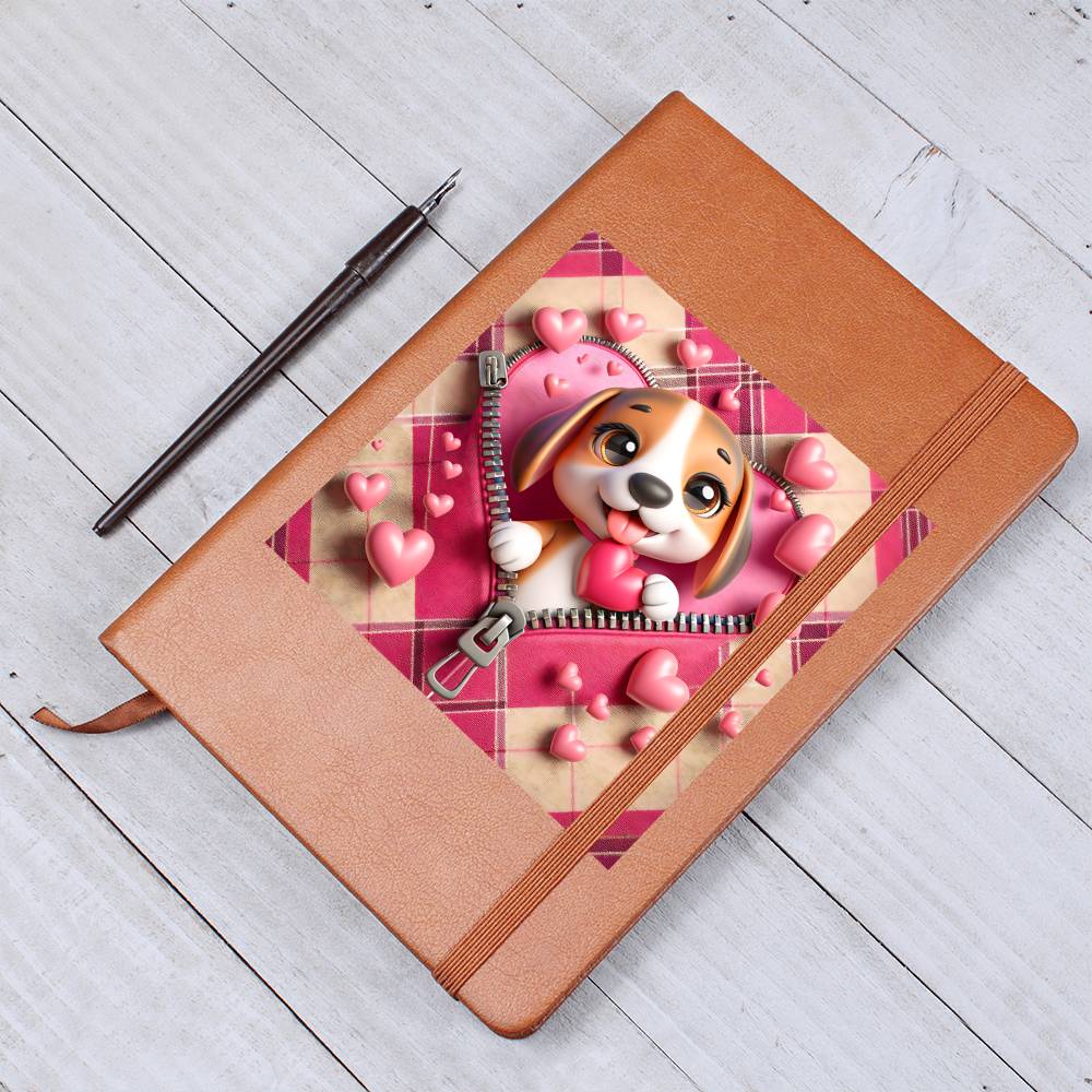 Valentine's Day Dog And Zipper 011 - Vegan Leather Journal