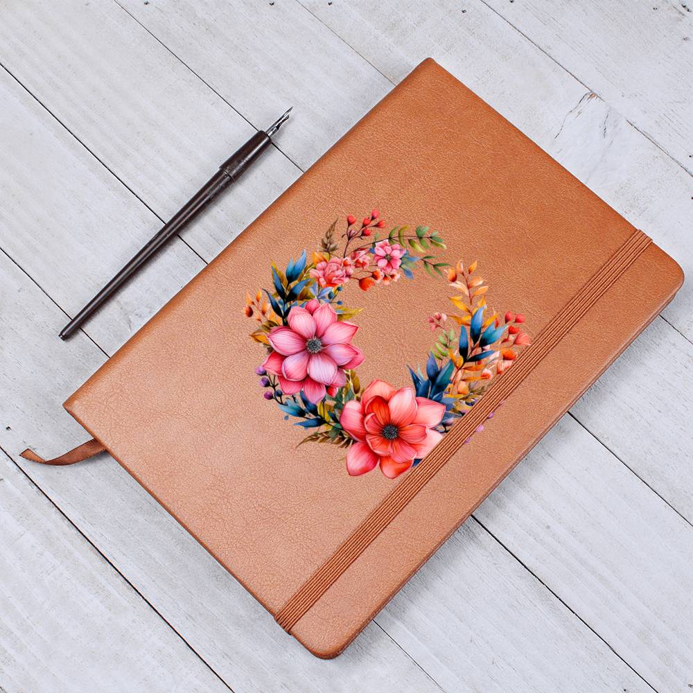 Floral Flower Wreath 118 - Vegan Leather Journal