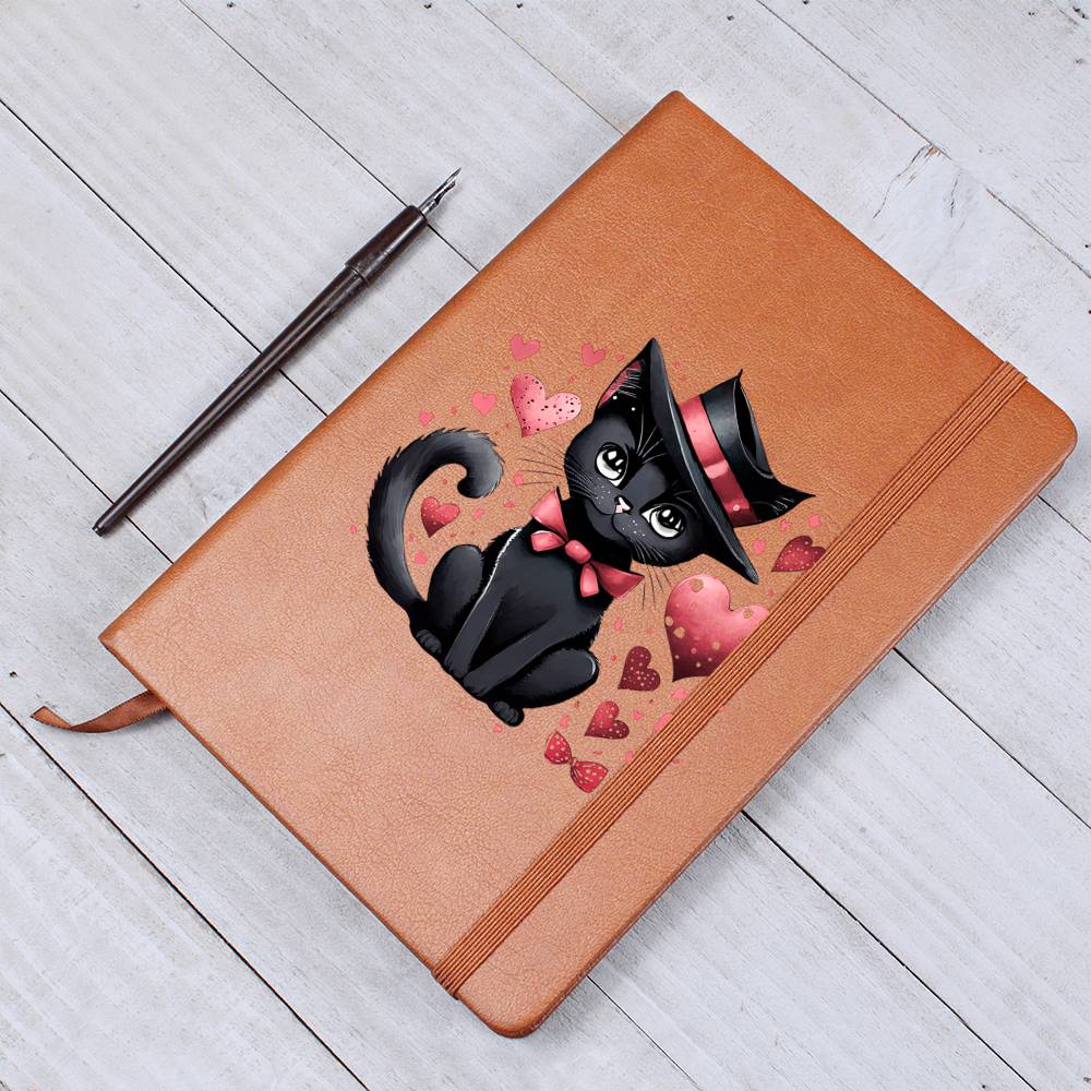 Valentine's Day Black Cat 034 - Vegan Leather Journal