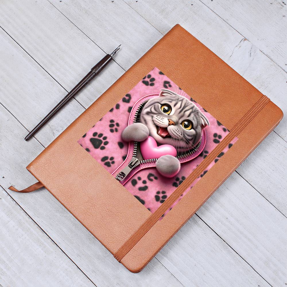 Valentine's Day Cat And Zipper 006 - Vegan Leather Journal