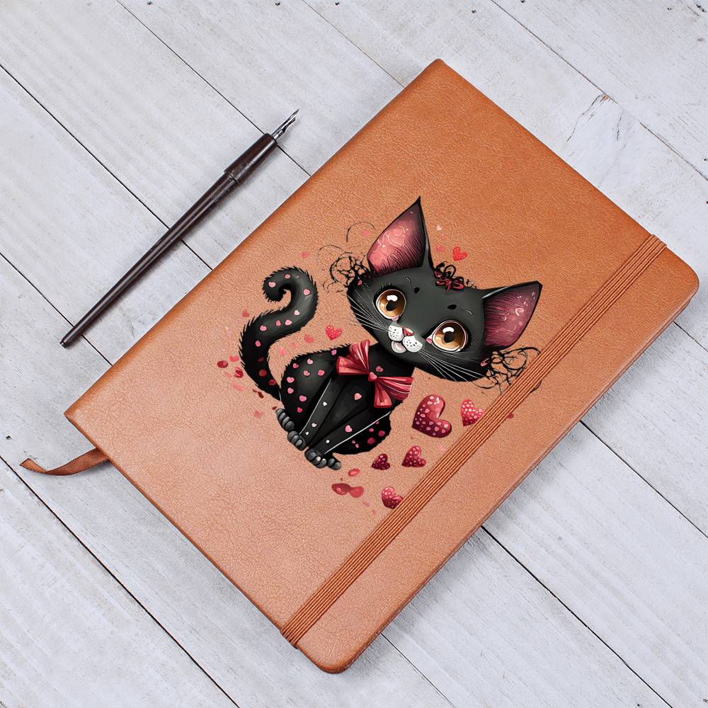Valentine's Day Black Cat 002 - Vegan Leather Journal