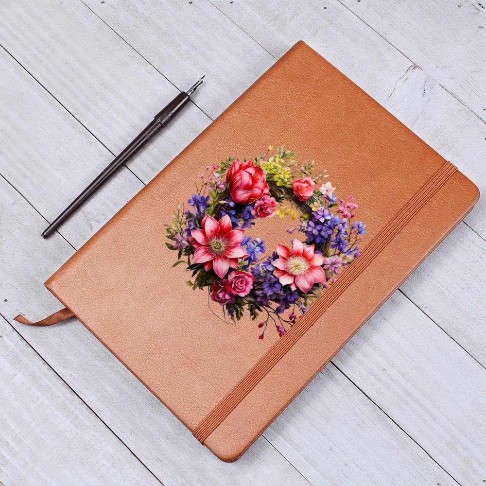 Floral Flower Wreath 102 - Vegan Leather Journal