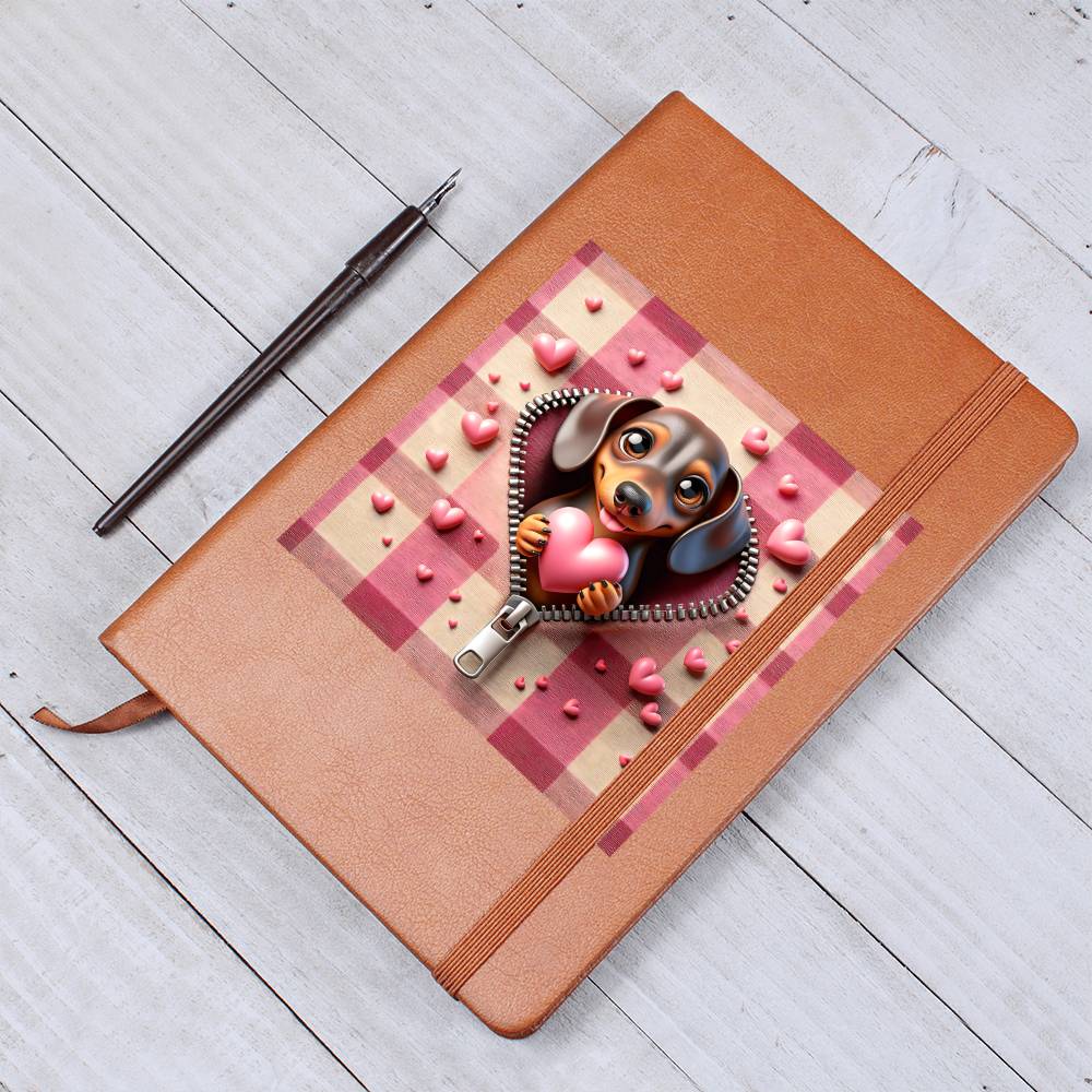 Valentine's Day Dog And Zipper 009 - Vegan Leather Journal