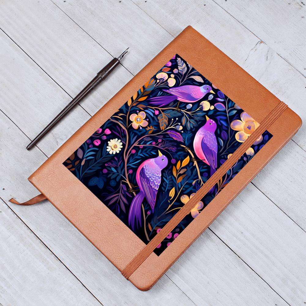 Birds And Floral Design 144 - Vegan Leather Journal