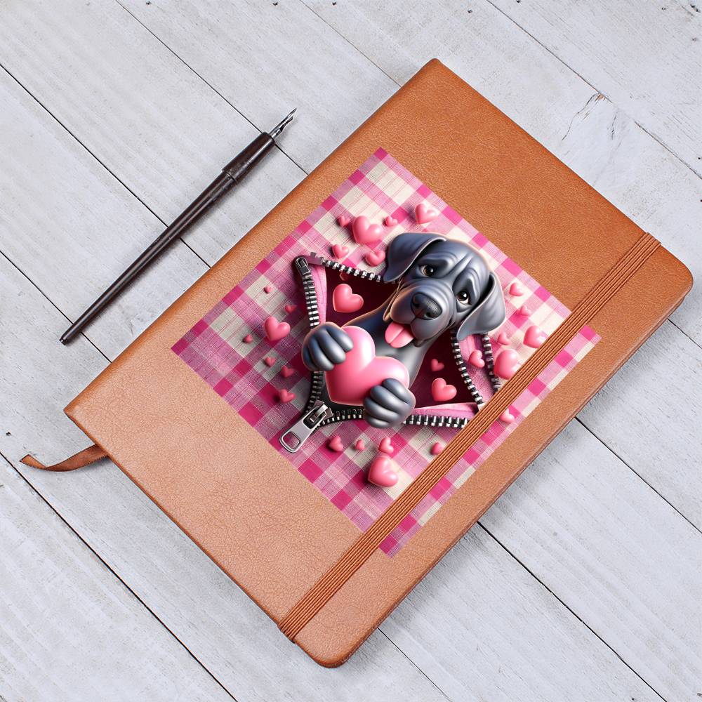 Valentine's Day Dog And Zipper 026 - Vegan Leather Journal