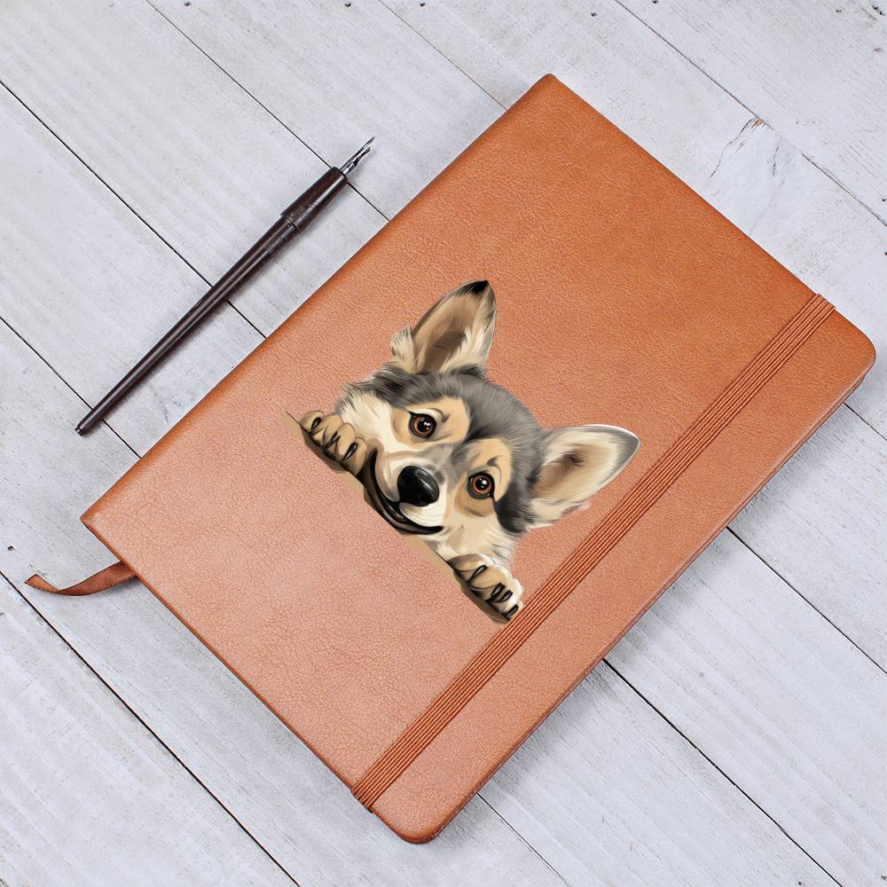 Swedish Vallhund Peeking - Vegan Leather Journal