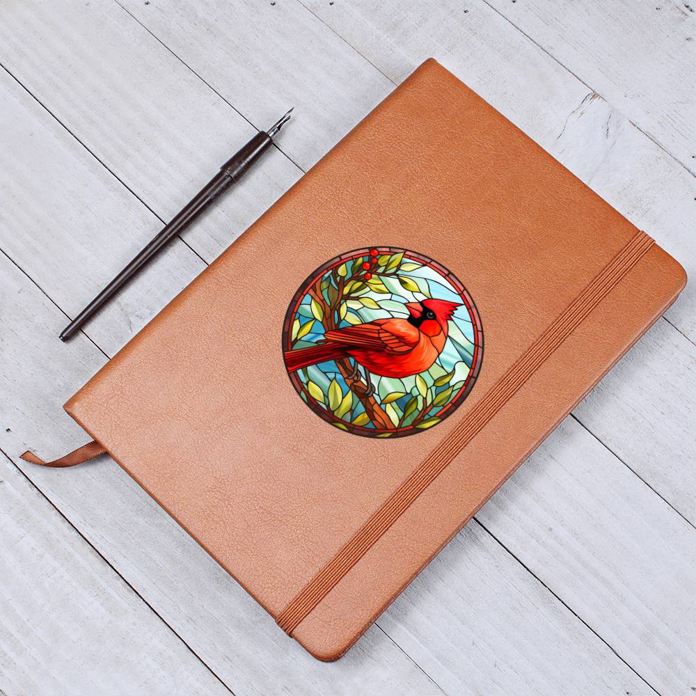Christmas Red Cardinal Stained Glass Design 003 - Vegan Leather Journal