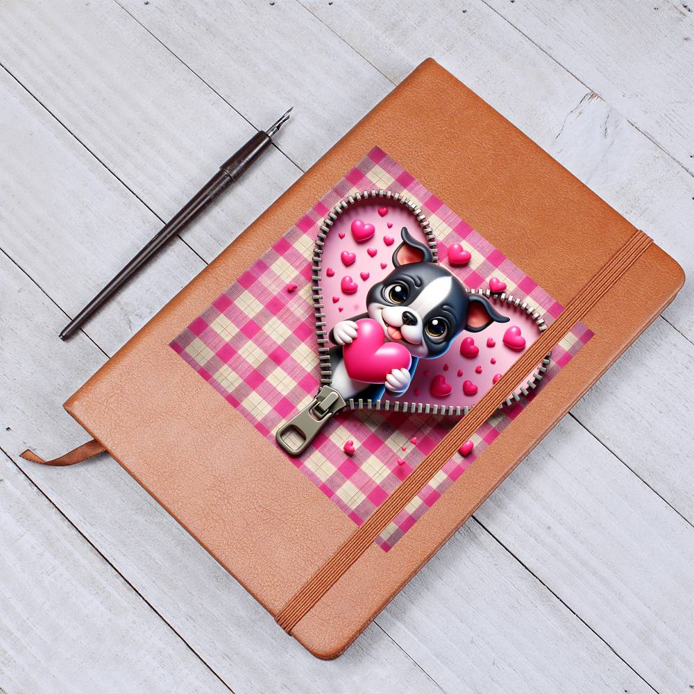 Valentine's Day Dog And Zipper 015 - Vegan Leather Journal