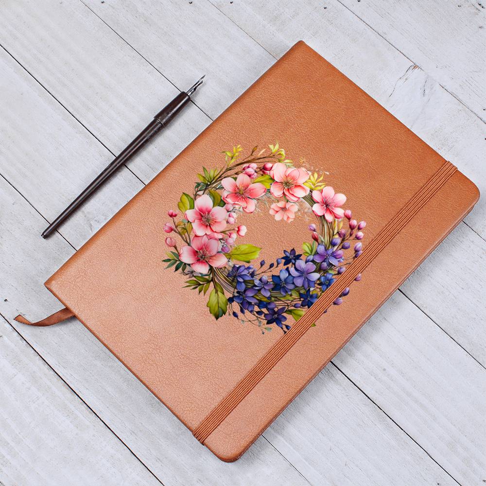 Floral Flower Wreath 100 - Vegan Leather Journal