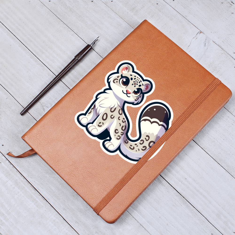 Cute Snow leopard sticker 172 - Vegan Leather Journal