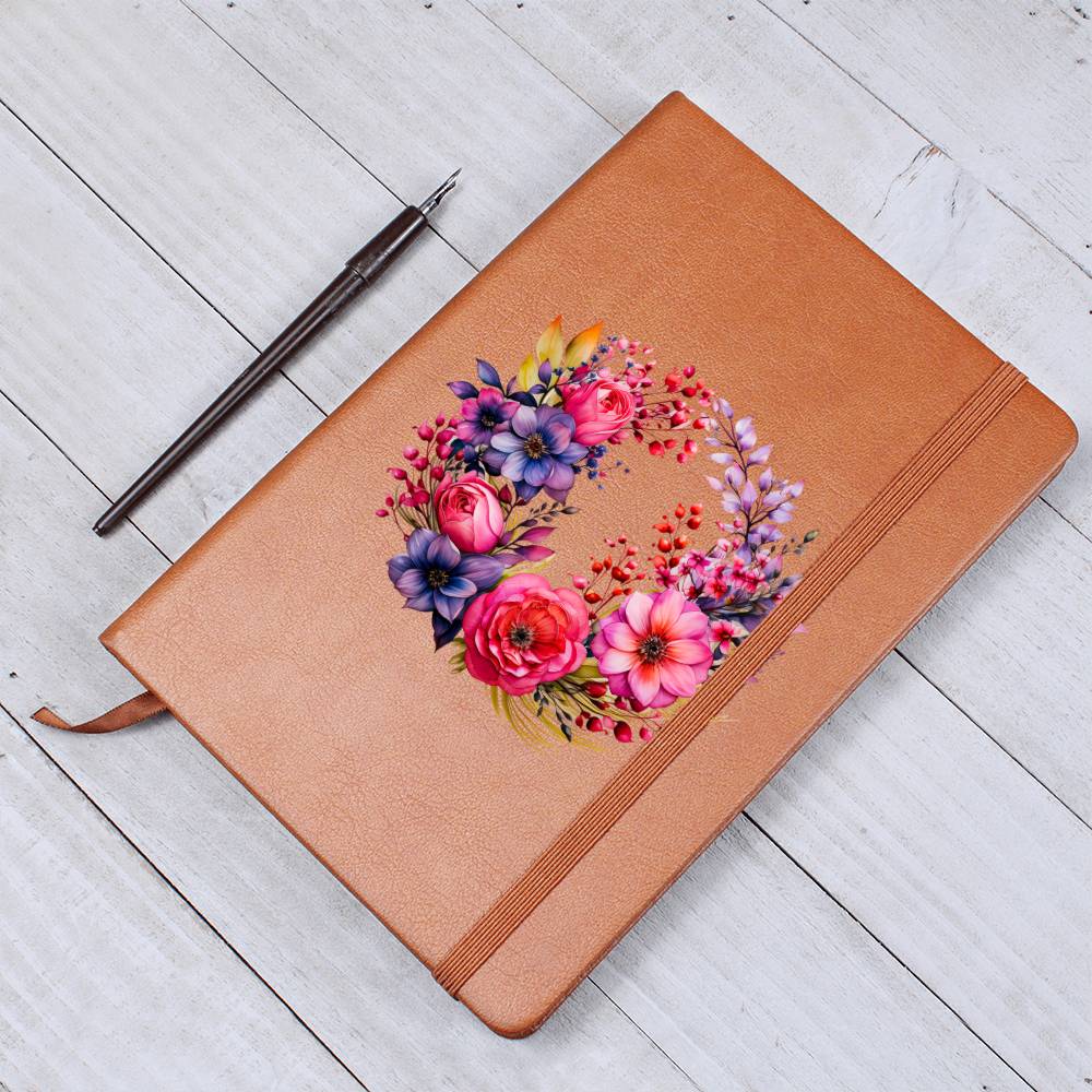 Floral Flower Wreath 085 - Vegan Leather Journal