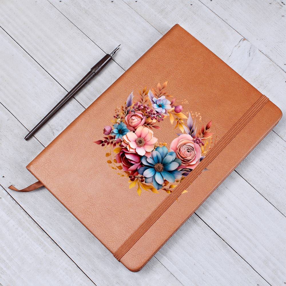 Floral Flower Wreath 073 - Vegan Leather Journal