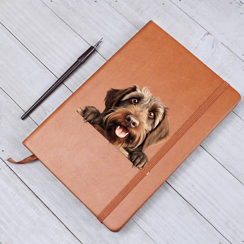 Wirehaired Pointing Griffon Peeking - Vegan Leather Journal